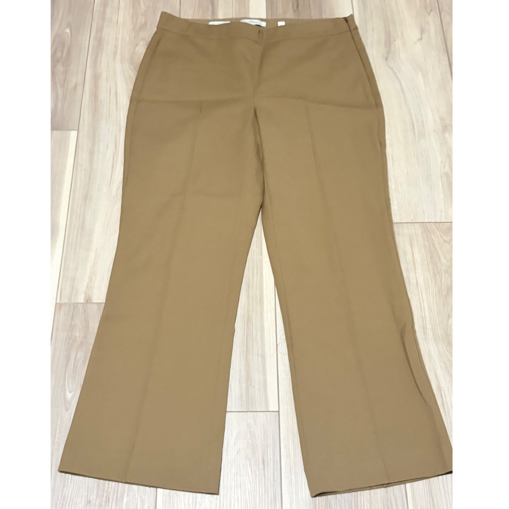 Vince Tan Italian Cotton Wide Leg Trousers Side Zip Ankle Cropped Pants Size 8